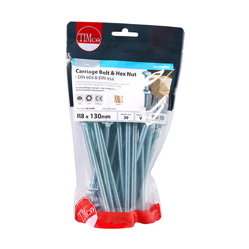 Carriage Bolts & Hex Nuts - Zinc | M8 x 130 additional image 2