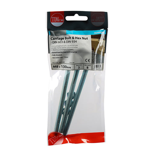 Carriage Bolts & Hex Nuts - Zinc | M8 x 130 additional image 2