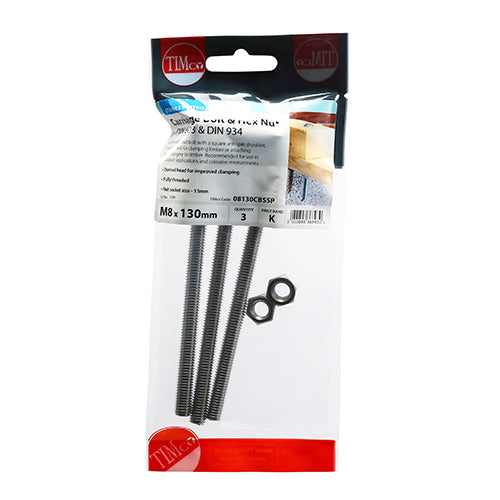 Carriage Bolts & Hex Nuts - Stainless Steel | M8 x 130 additional image 2