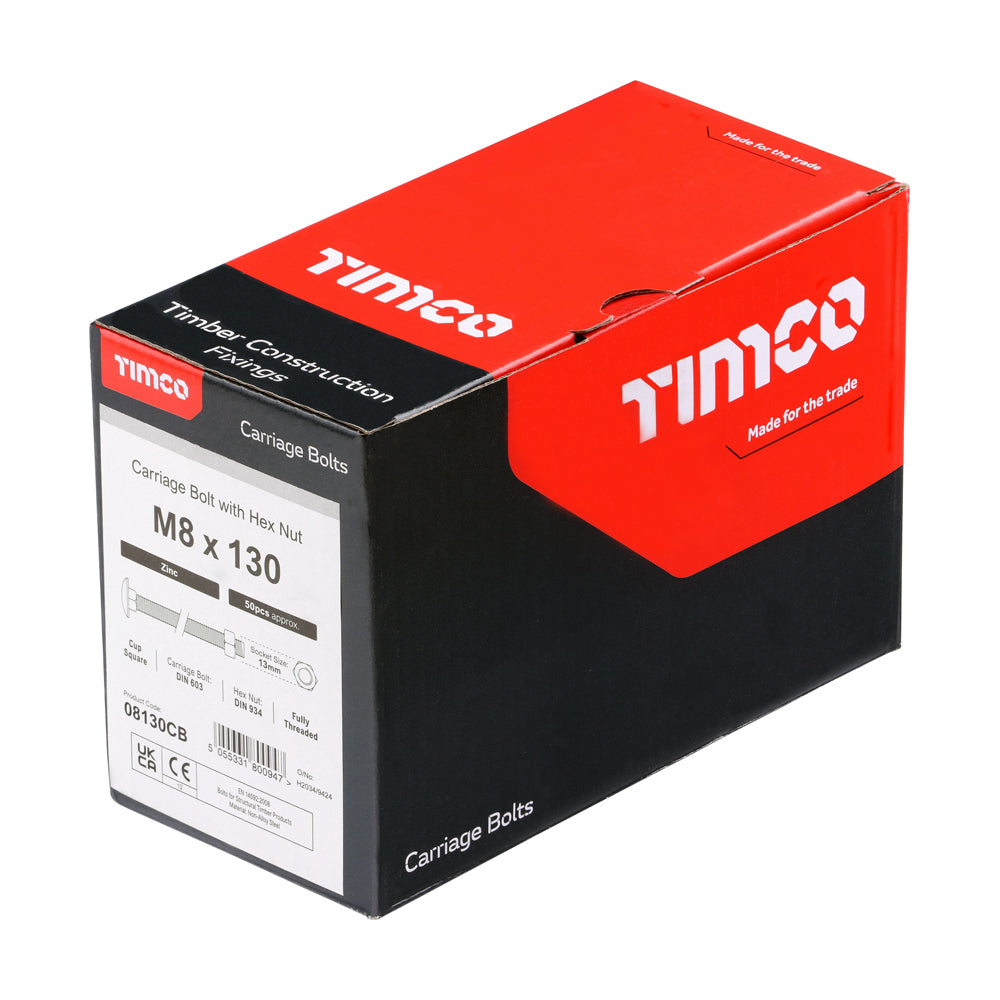 Carriage Bolts & Hex Nuts - Zinc | M8 x 130 additional image 2