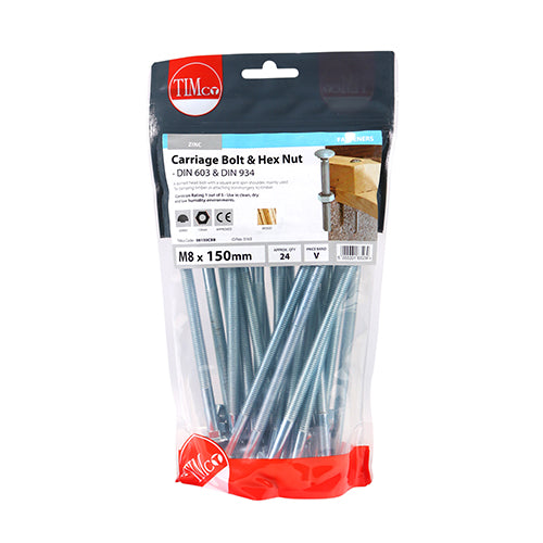 Carriage Bolts & Hex Nuts - Zinc | M8 x 150 additional image 2