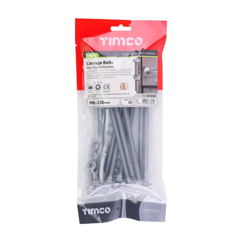 Carriage Bolts Hex Nuts & Form A Washers - Dome - Exterior - Silver | M8 x 150 additional image 2