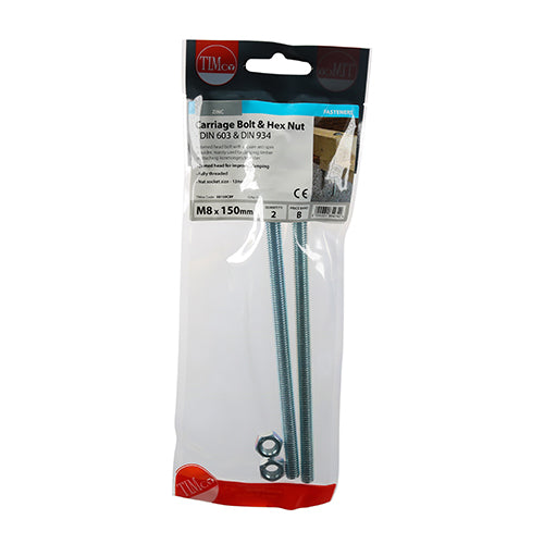 Carriage Bolts & Hex Nuts - Zinc | M8 x 150 additional image 2