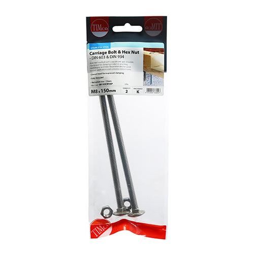 Carriage Bolts & Hex Nuts - Stainless Steel | M8 x 150 additional image 2