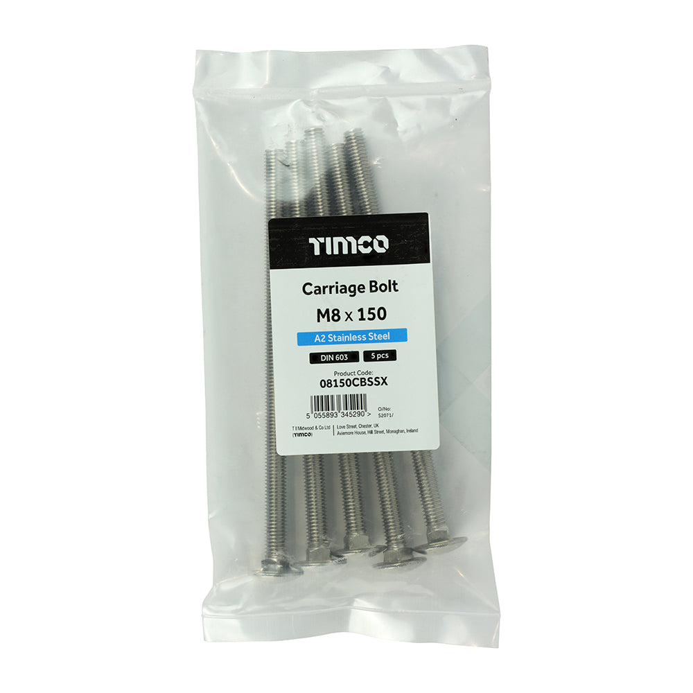 Carriage Bolts - A2 Stainless Steel | M8 x 150 additional image 2