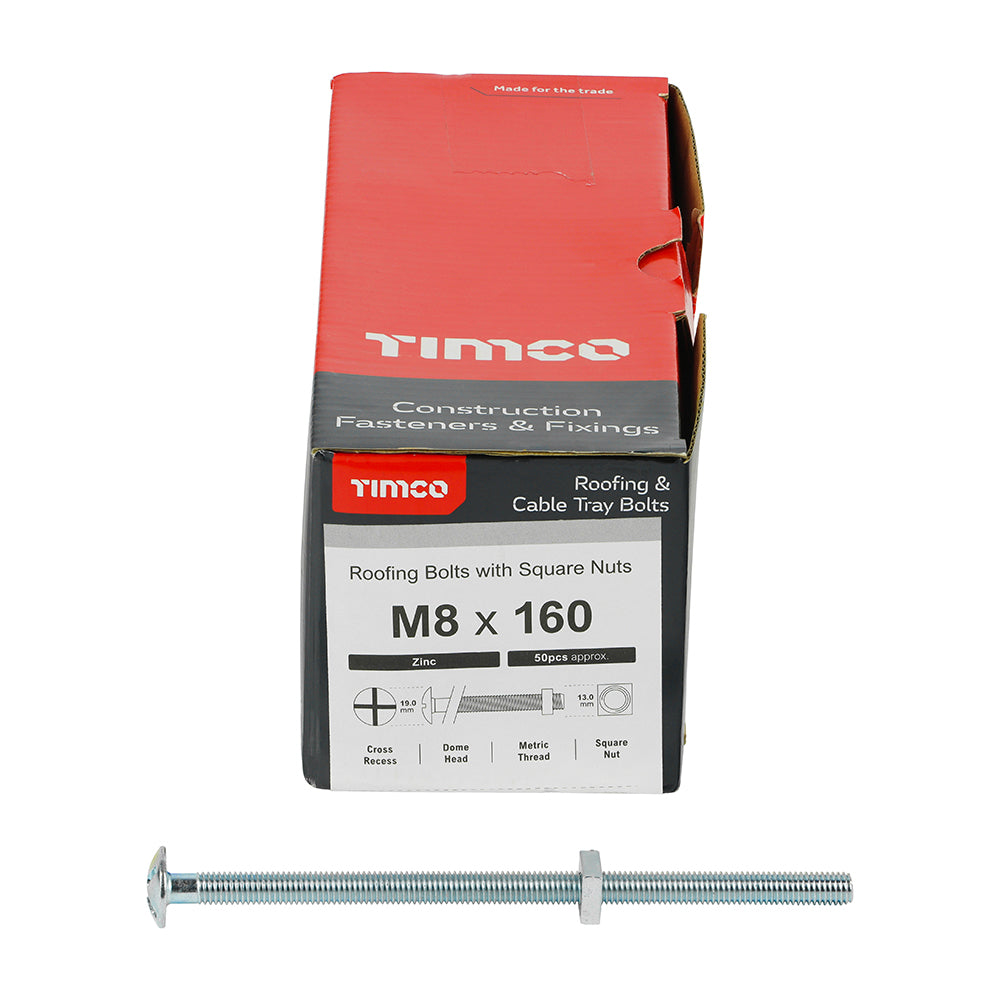 Roofing Bolts with Square Nuts - Zinc | M8 x 160 additional image 3