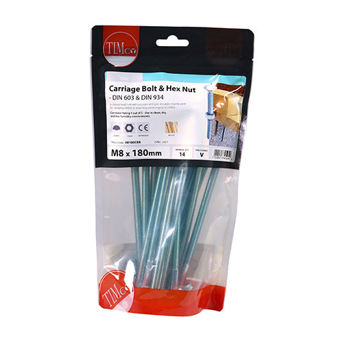 Carriage Bolts & Hex Nuts - Zinc | M8 x 180 additional image 2