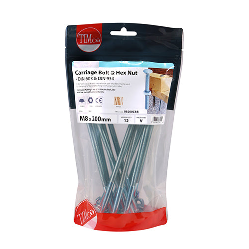 Carriage Bolts & Hex Nuts - Zinc | M8 x 200 additional image 2