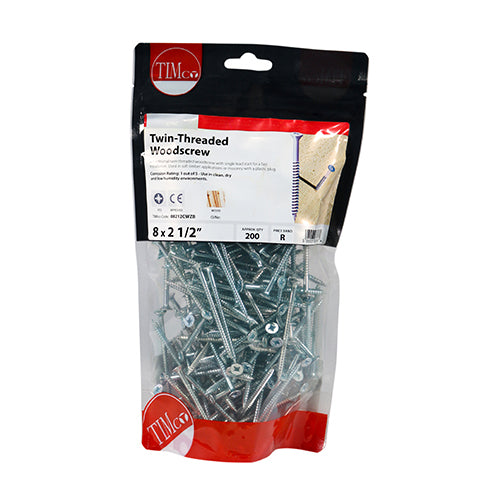 Twin-Thread Woodscrews - PZ - Double Countersunk - Zinc | 8 x 2 1/2 additional image 2