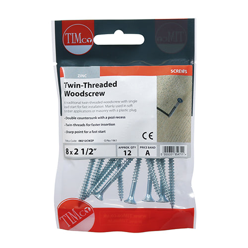 Twin-Thread Woodscrews - PZ - Double Countersunk - Zinc | 8 x 2 1/2 additional image 2