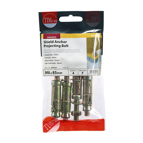 Shield Anchor Projecting Bolts - Yellow | M8:25P (M8 x 85) additional image 2