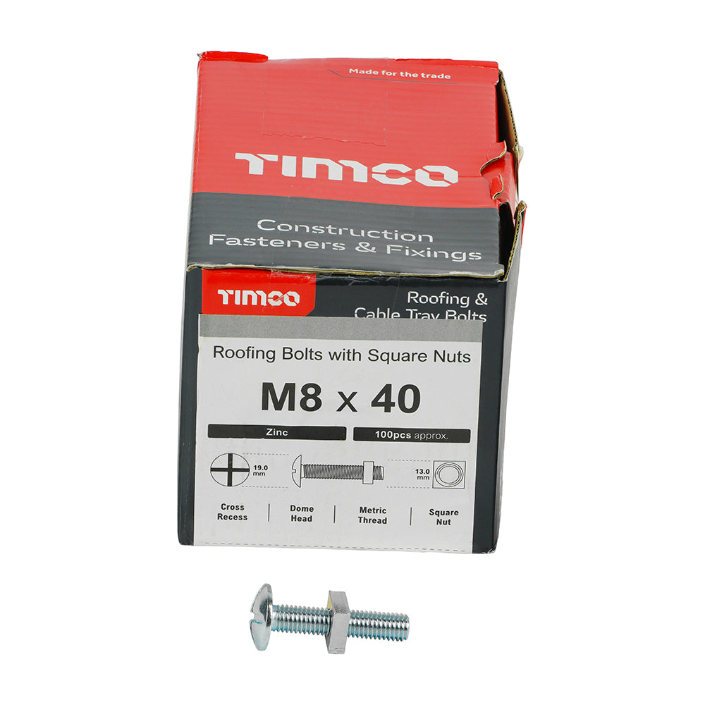 Roofing Bolts with Square Nuts - Zinc | M8 x 40 additional image 3