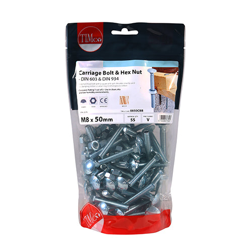 Carriage Bolts & Hex Nuts - Zinc | M8 x 50 additional image 2