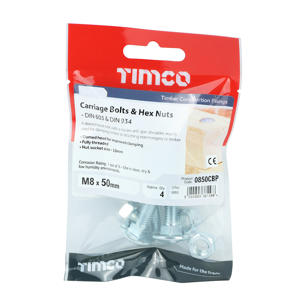 Carriage Bolts & Hex Nuts - Zinc | M8 x 50 additional image 2