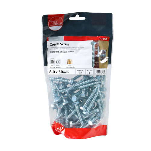 Coach Screws - Hex - Zinc | 8.0 x 50 additional image 3