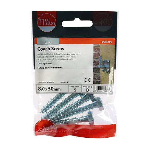 Coach Screws - Hex - Zinc | 8.0 x 50 additional image 2