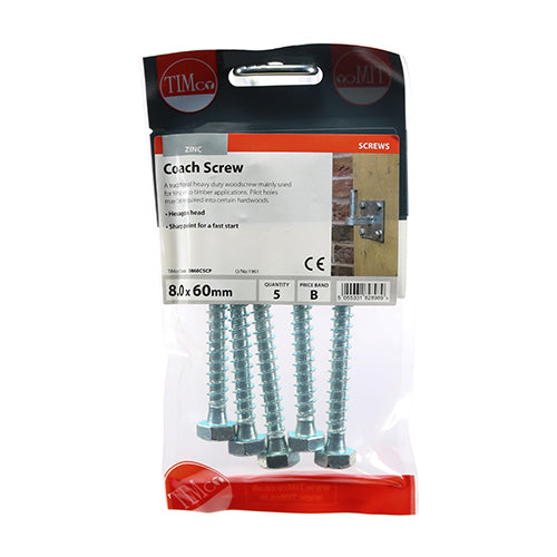 Coach Screws - Hex - Zinc | 8.0 x 60 additional image 2