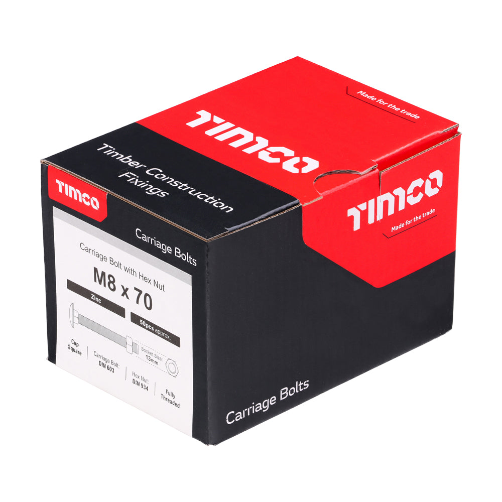 Carriage Bolts & Hex Nuts - Zinc | M8 x 70 additional image 2