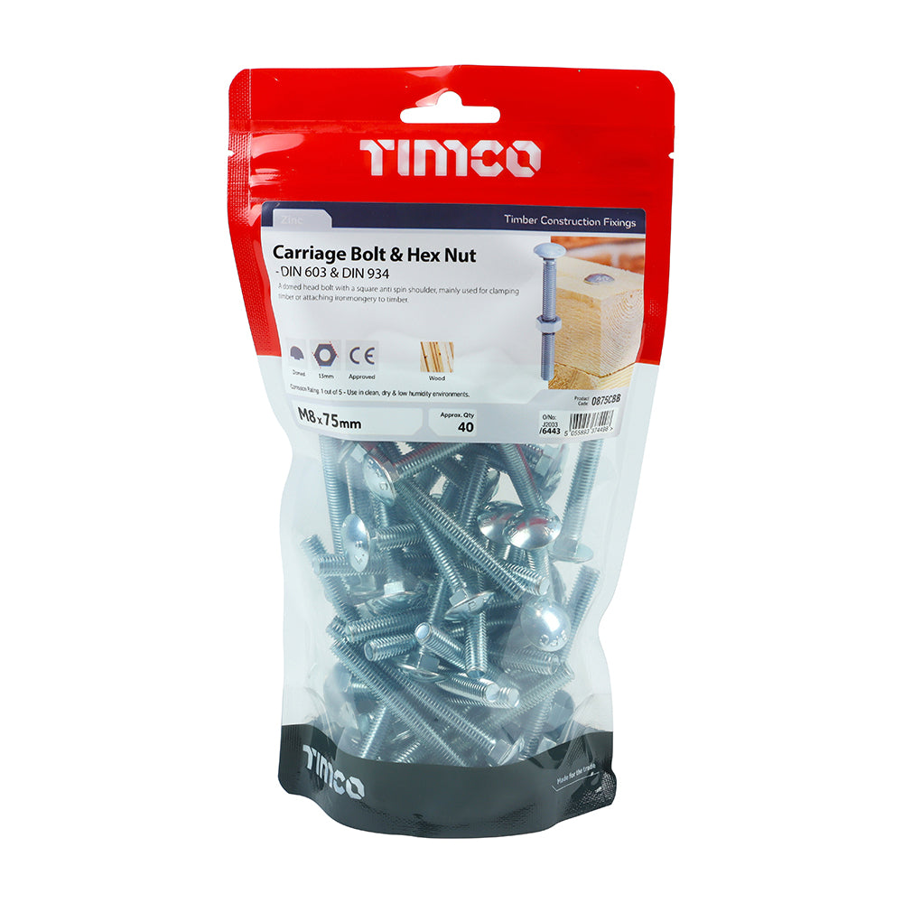 Carriage Bolts & Hex Nuts - Zinc | M8 x 75 additional image 2