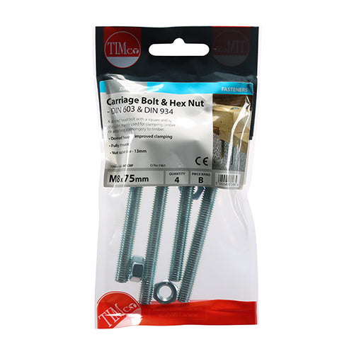 Carriage Bolts & Hex Nuts - Zinc | M8 x 75 additional image 2