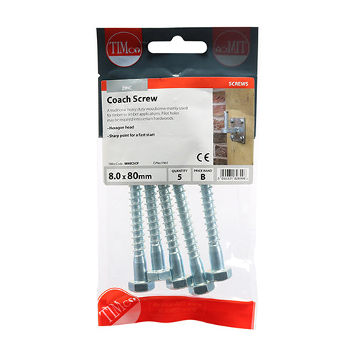 Coach Screws - Hex - Zinc | 8.0 x 80 additional image 2