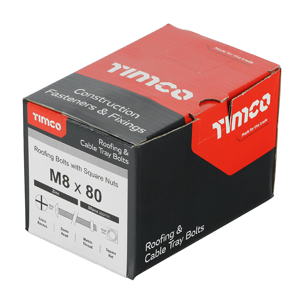 Roofing Bolts with Square Nuts - Zinc | M8 x 80 additional image 2