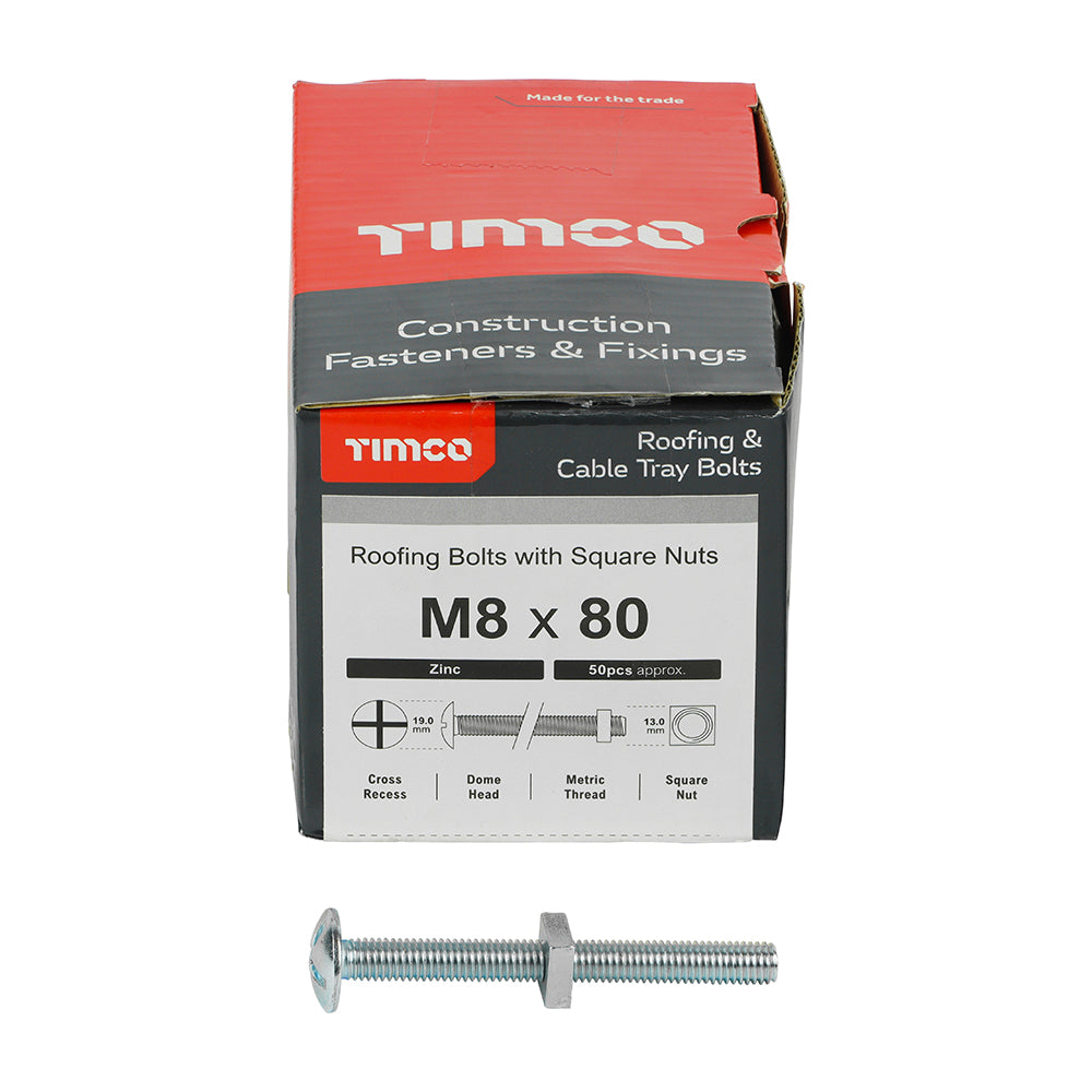 Roofing Bolts with Square Nuts - Zinc | M8 x 80 additional image 3