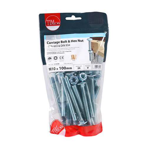Carriage Bolts & Hex Nuts - Zinc | M10 x 100 additional image 2