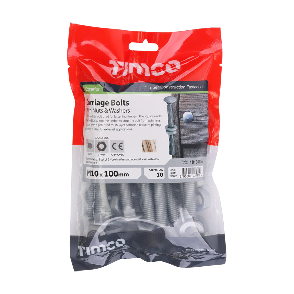 Carriage Bolts Hex Nuts & Form A Washers - Dome - Exterior - Silver | M10 x 100 additional image 2