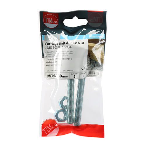 Carriage Bolts & Hex Nuts - Zinc | M10 x 100 | TIMpac additional image 2