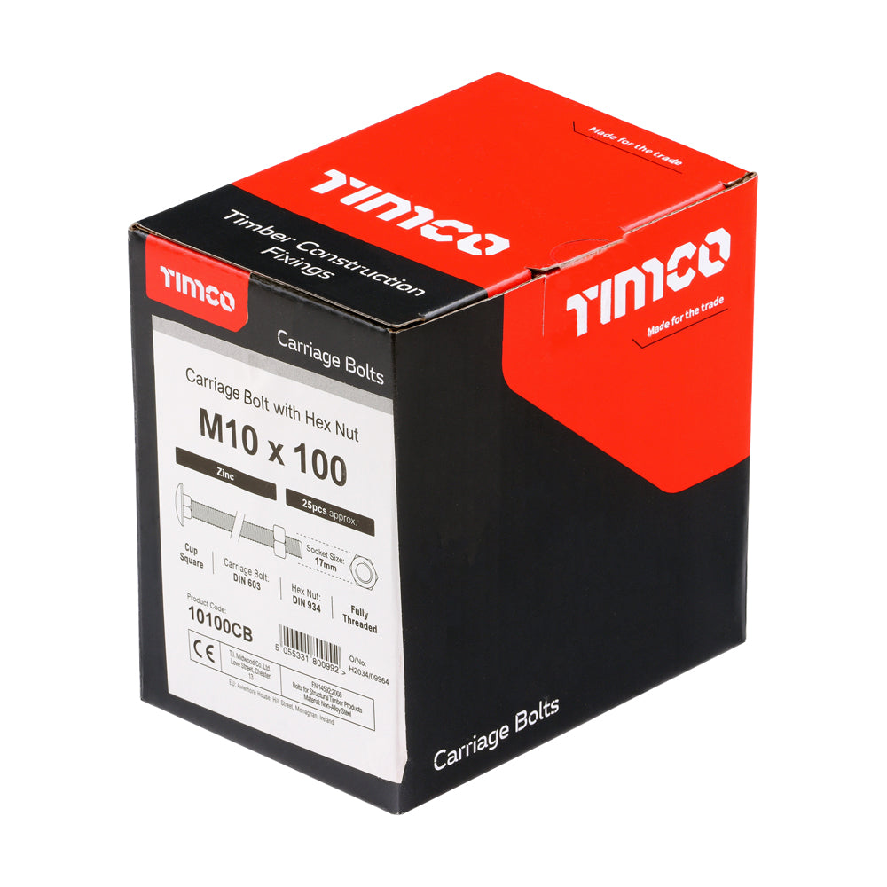 Carriage Bolts & Hex Nuts - Zinc | M10 x 100 | Box additional image 2