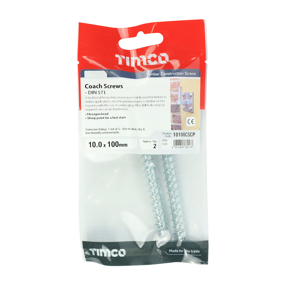 Coach Screws - Hex - Zinc | 10.0 x 100 additional image 2