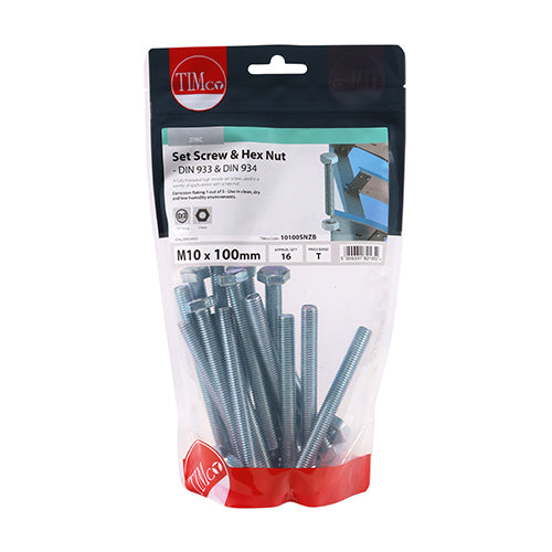 Set Screws & Hex Nuts - Grade 8.8 - Zinc | M10 x 100 additional image 2