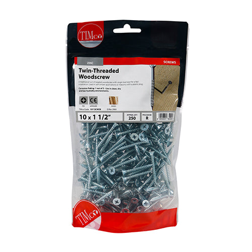 Twin-Thread Woodscrews - PZ - Double Countersunk - Zinc | 10 x 1 1/2 additional image 2