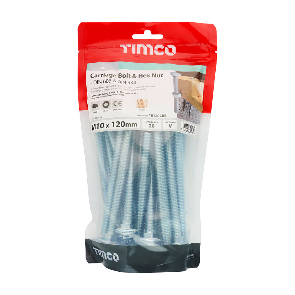 Carriage Bolts & Hex Nuts - Zinc | M10 x 120 additional image 2
