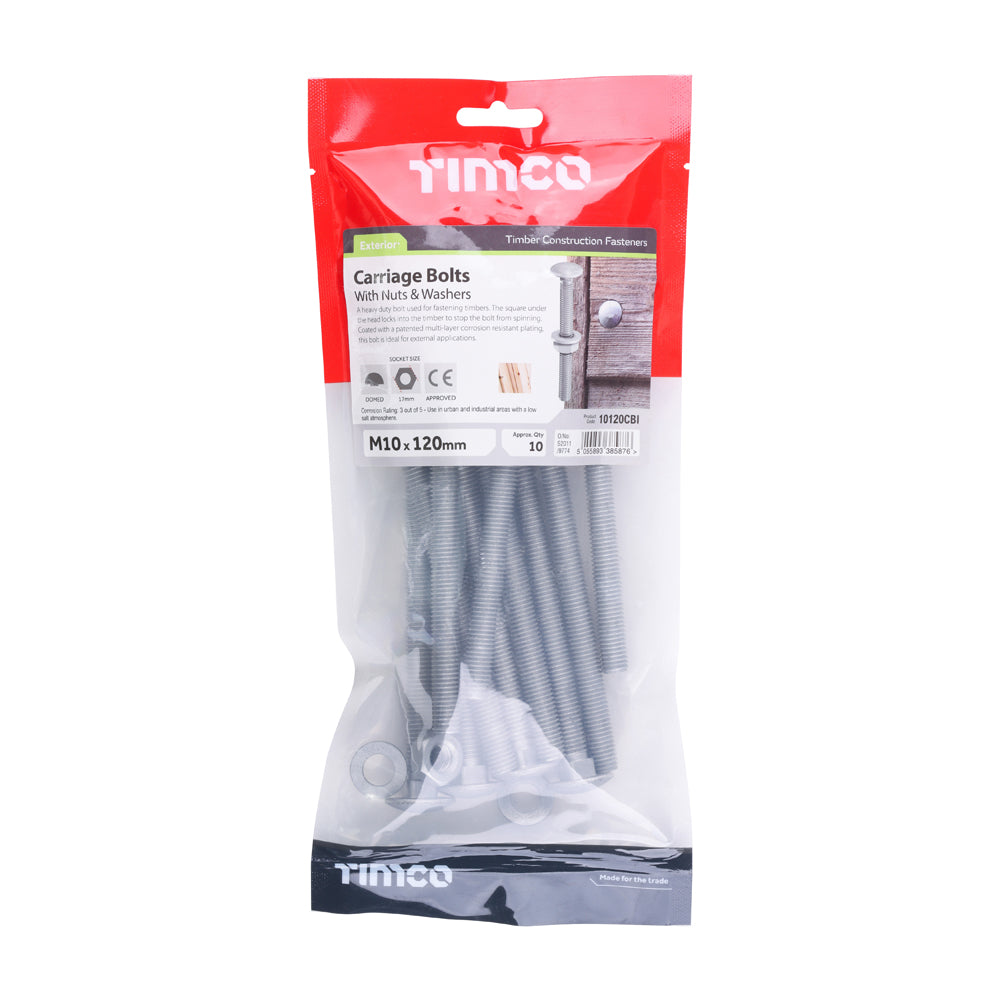 Carriage Bolts Hex Nuts & Form A Washers - Dome - Exterior - Silver | M10 x 120 additional image 2