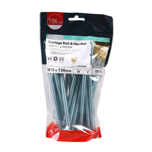 Carriage Bolts & Hex Nuts - Zinc | M10 x 130 additional image 2