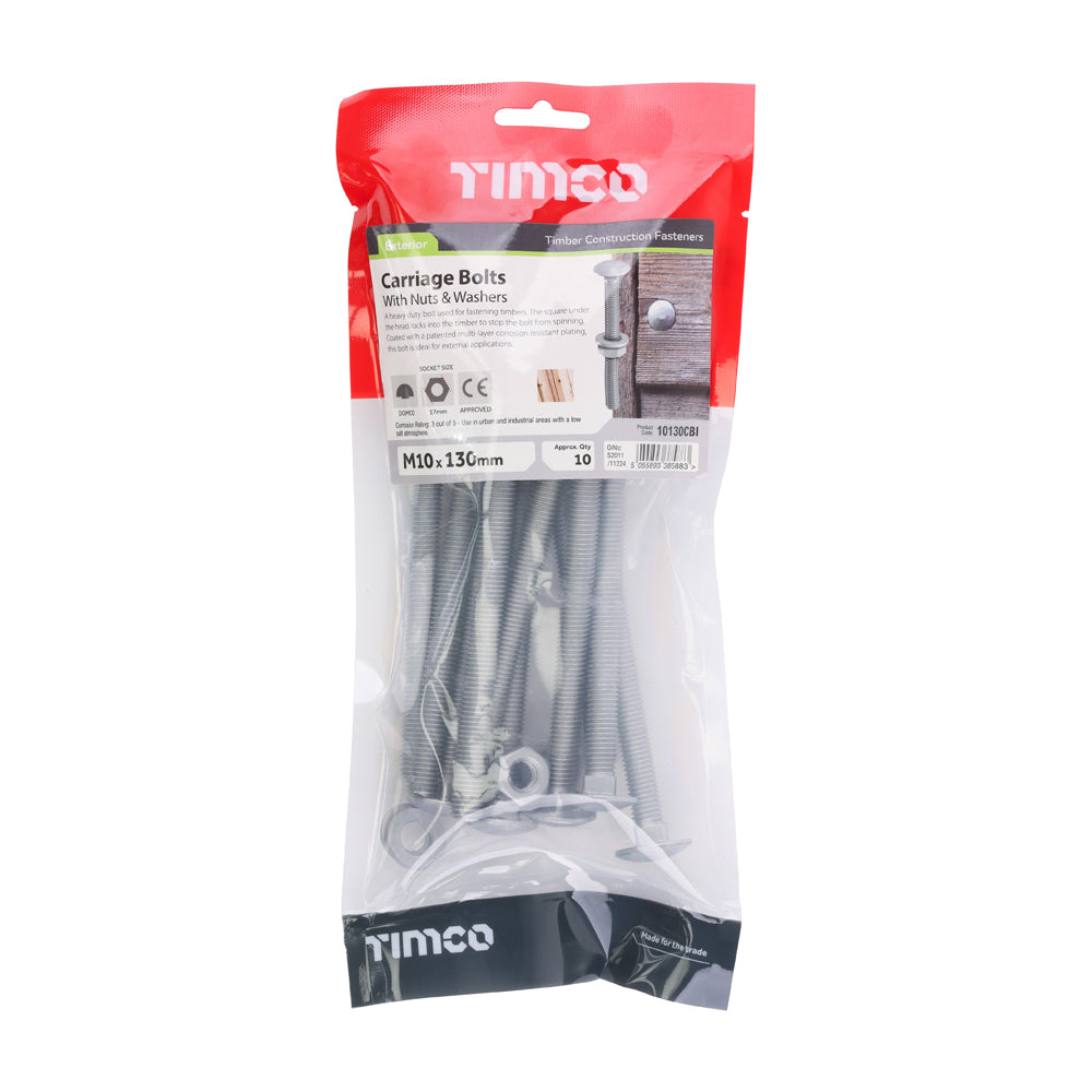 Carriage Bolts Hex Nuts & Form A Washers - Dome - Exterior - Silver | M10 x 130 additional image 2