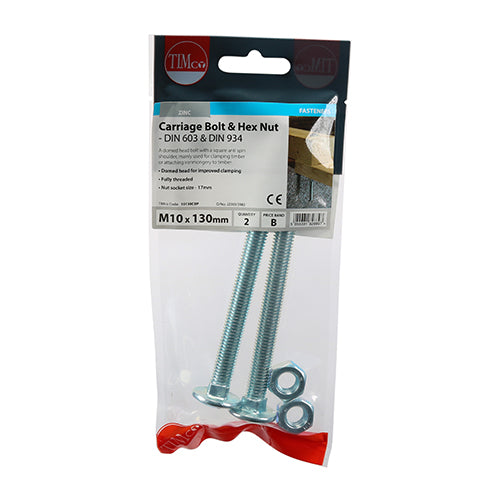 Carriage Bolts & Hex Nuts - Zinc | M10 x 130 | TIMpac additional image 2