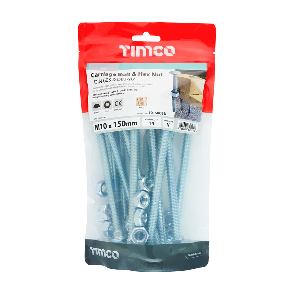 Carriage Bolts & Hex Nuts - Zinc | M10 x 150 additional image 2