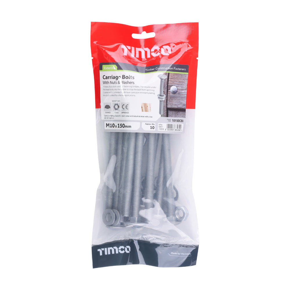 Carriage Bolts Hex Nuts & Form A Washers - Dome - Exterior - Silver | M10 x 150 additional image 2