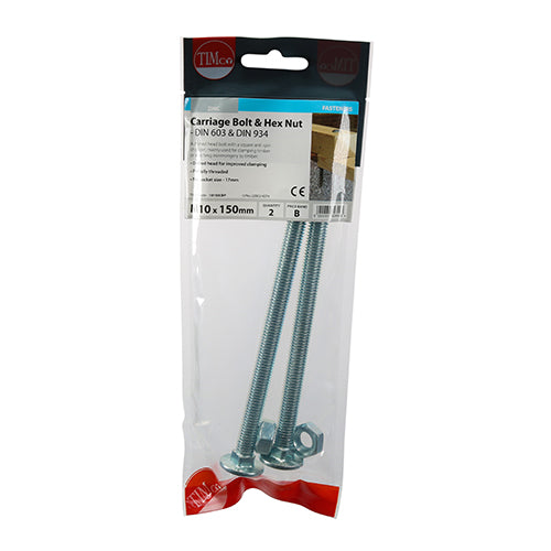 Carriage Bolts & Hex Nuts - Zinc | M10 x 150 | TIMpac additional image 2