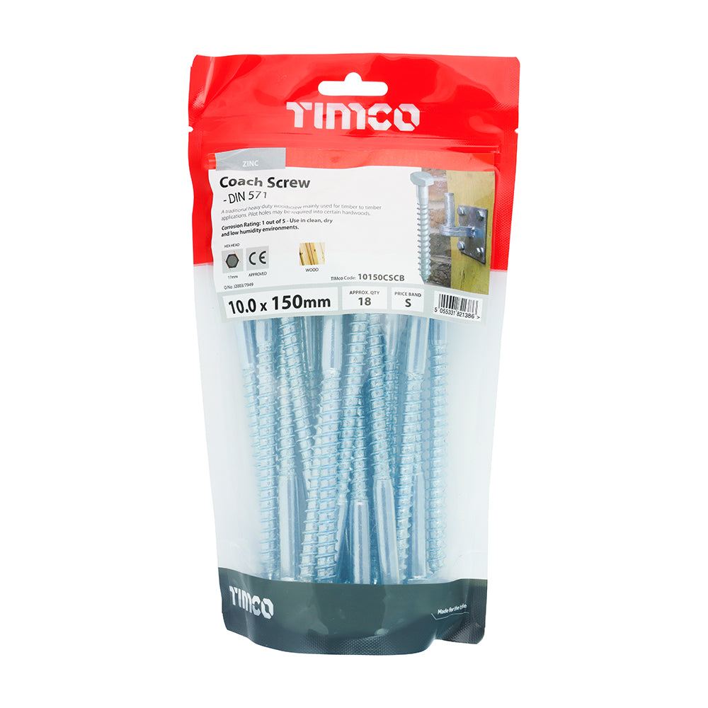 Coach Screws - Hex - Zinc | 10.0 x 150 additional image 2
