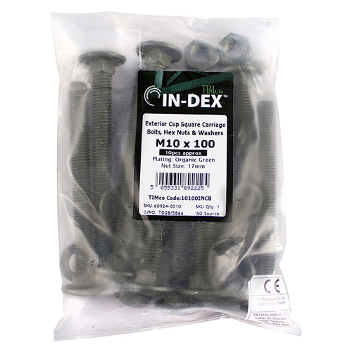 Carriage Bolts Hex Nuts & Form A Washers - Dome - Exterior - Green | M10 x 160 additional image 2