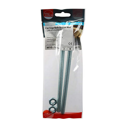 Carriage Bolts & Hex Nuts - Zinc | M10 x 180 | TIMpac additional image 2