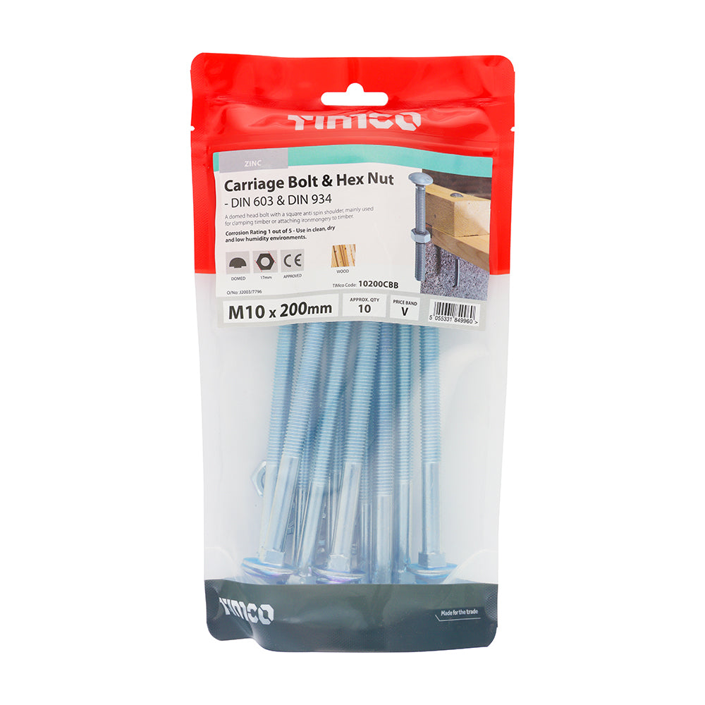 Carriage Bolts & Hex Nuts - Zinc | M10 x 200 additional image 2