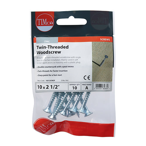 Twin-Thread Woodscrews - PZ - Double Countersunk - Zinc | 10 x 2 1/2 additional image 2