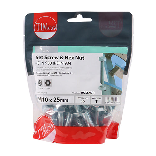 Set Screws & Hex Nuts - Grade 8.8 - Zinc | M10 x 25 additional image 2