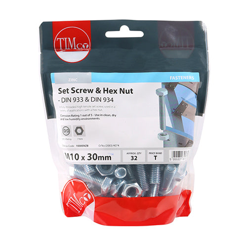 Set Screws & Hex Nuts - Grade 8.8 - Zinc | M10 x 30 additional image 2