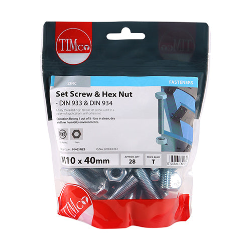 Set Screws & Hex Nuts - Grade 8.8 - Zinc | M10 x 40 additional image 2